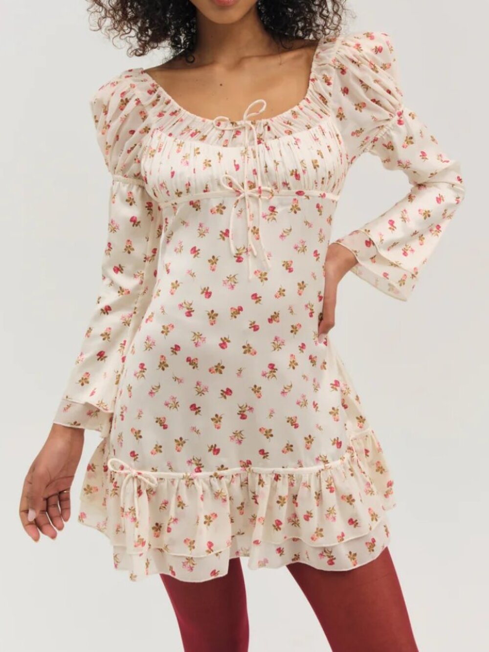 NEW $329 FOR LOVE AND LEMONS ADAHLIA FLORAL DRESS IN CREAM SIZE S